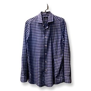 Mens Hugo Boss Slim Fit Gingham Shirt Size large 17/43 Striped Blue